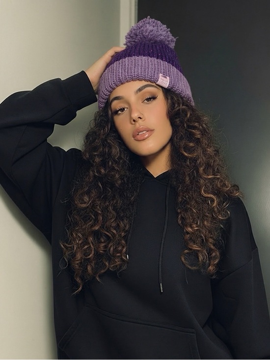 Accessories - Purple Knit Pom Beanie - Two-Tone Lavender & Deep Purple